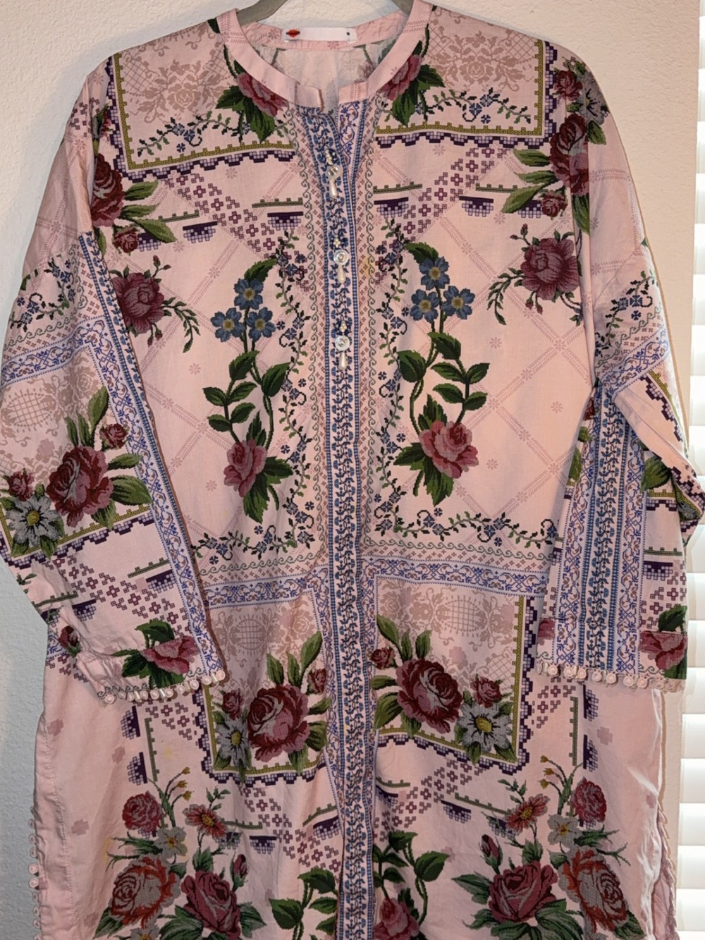 KHAADI CO ORD SET Floral Pink Button-Front Tunic Dress WITH MATCHING TROUSER